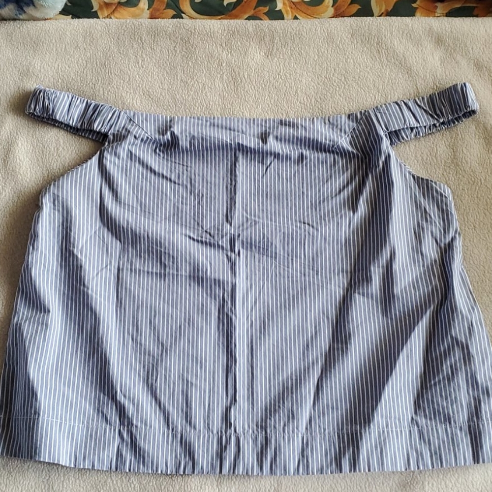 Blue and white stripe off shoulder top